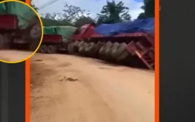 Tarija: El dramático momento en el que un conductor salva su vida antes de que su camión caiga al vacío | VIDEO