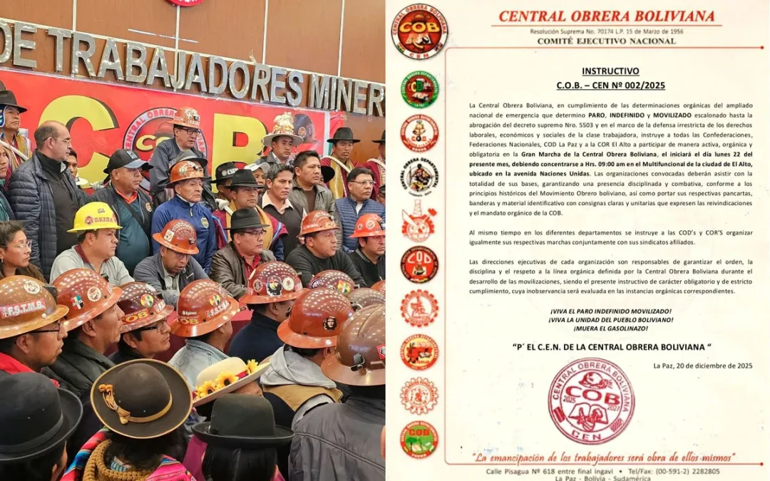 COB convoca ‘Gran Marcha’ el lunes desde El Alto contra el Decreto 5503