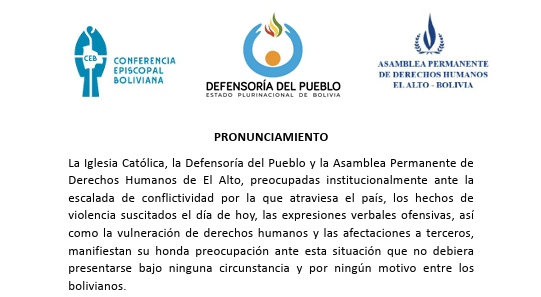 Iglesia, Defensoría y Derechos Humanos piden al Gobierno y sectores movilizados confirmar diálogo para fijar fecha y hora