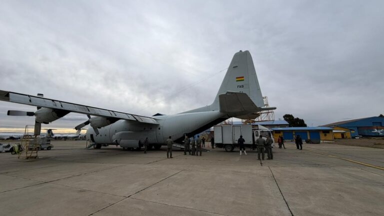 Avión de la Fuerza Aérea Argentina refuerza el puente aéreo y trasladó 12 toneladas de pollo a El Alto