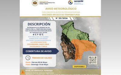 Senamhi emite alerta naranja por ingreso de frente frío en Tarija y otras regiones