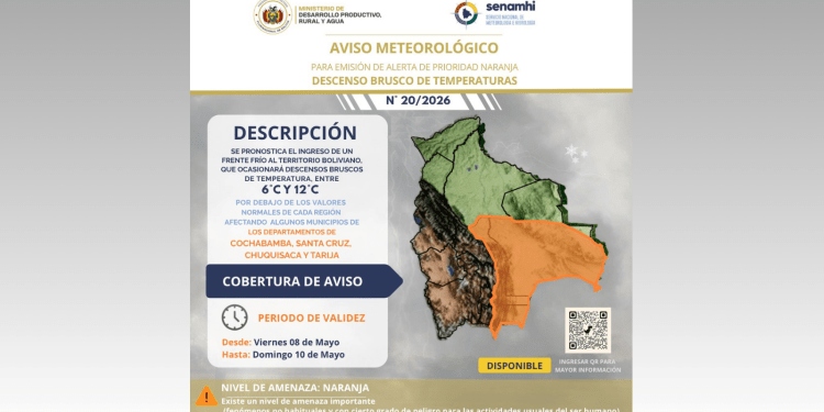 Senamhi emite alerta naranja por ingreso de frente frío en Tarija y otras regiones