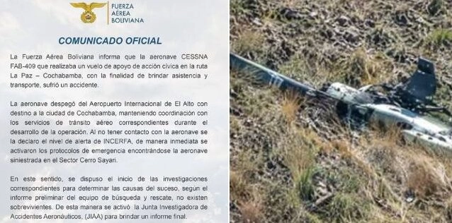 Tragedia aérea: aeronave de la FAB se precipita en Cochabamba durante vuelo de asistencia y transporte